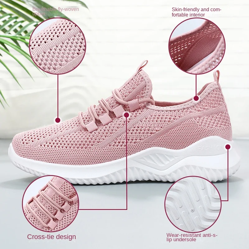 New Women's Breathable And Fashionable Casual ShoesPlus Size Shock-absorbing Soft Soled Sports Shoes Mesh Fabric Lace Up Women's