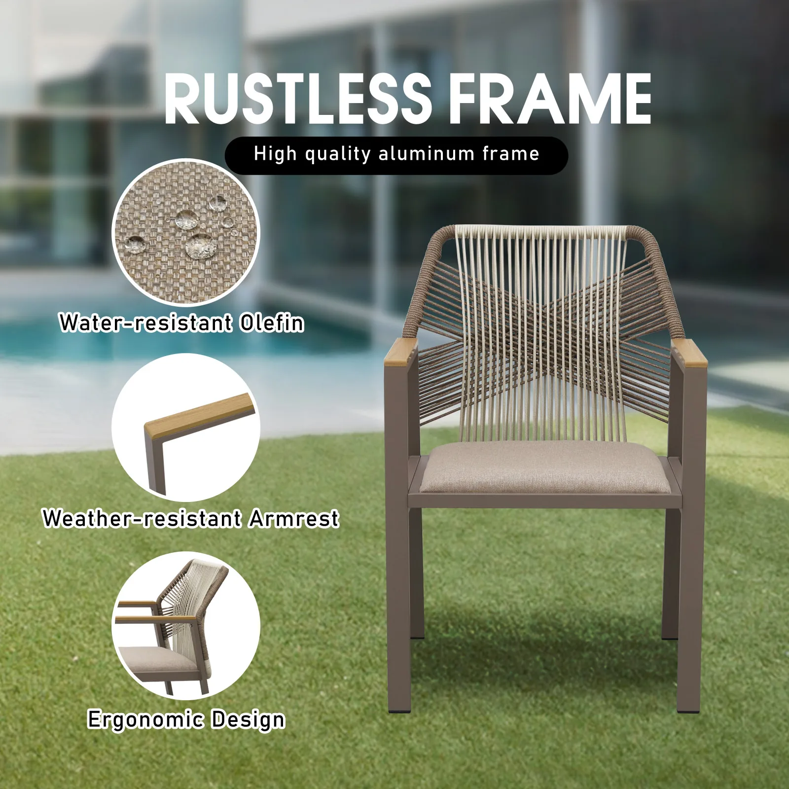 BHR في الهواء الطلق حديقة فناء كرسي الأثاث الخارجي المعادن الحديثة كرسي حبل حديقة فناء مطعم شرفة الأثاث