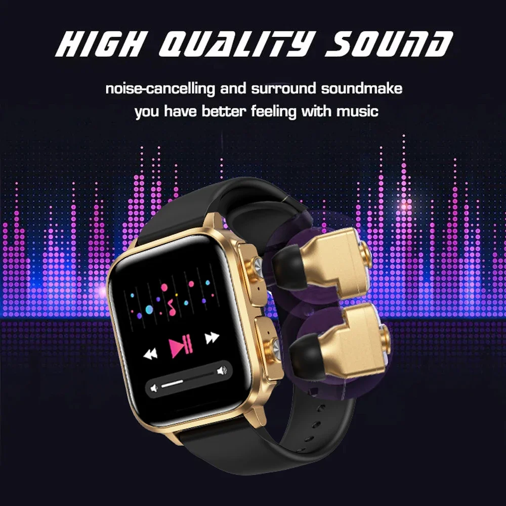 2 In1 Wireless Blue Tooth Noise Cancelling TWS Earphones Smart Watch Men Women Heart Rate Blood Pressure Health Smartwatch Sport