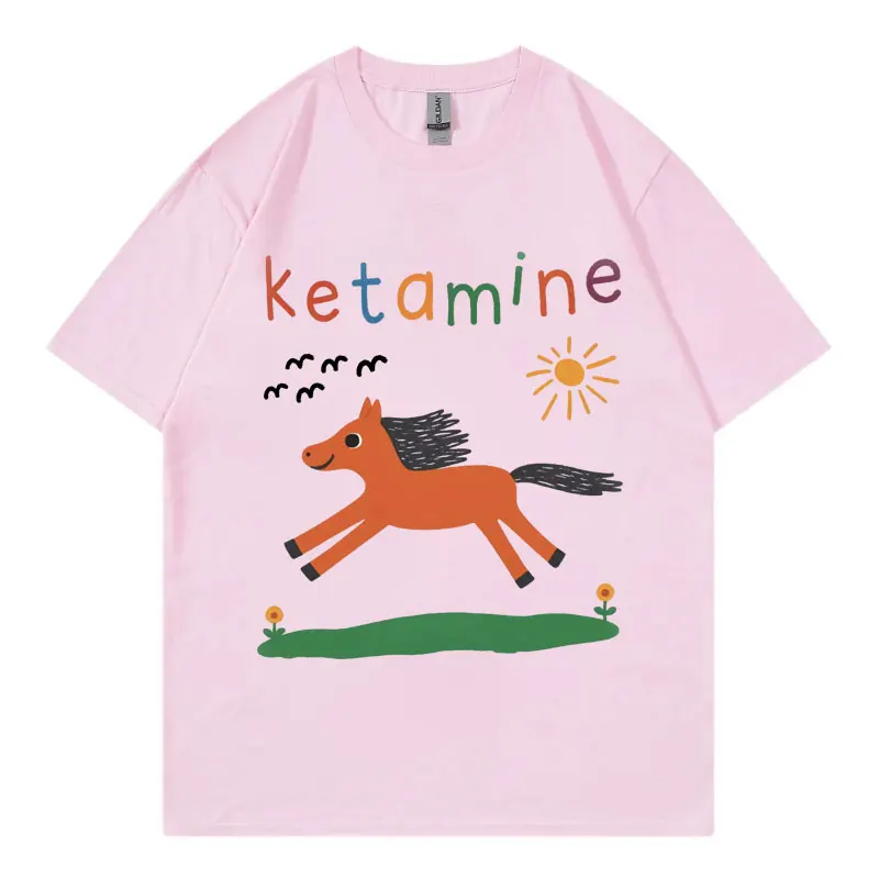 Camiseta divertida de Meme de caballo Ketamine, ropa para hombres y mujeres, camisetas de manga corta Harajuku Y2k, camisetas informales de moda de verano