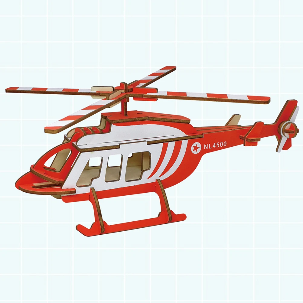 Wooden 3D Puzzle Helicopter Educational For Kids Wood Puzzles Building Kit Plane Assembly Game Brain Teaser