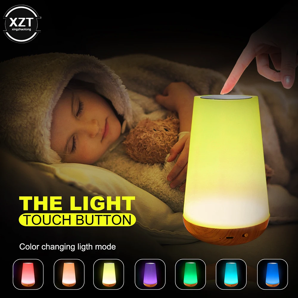 

7 Color Changing Night Light Ambient Light RGB Remote Control Touch Dimmable Lamp Portable Table Bedside Lamps USB charge Lamp