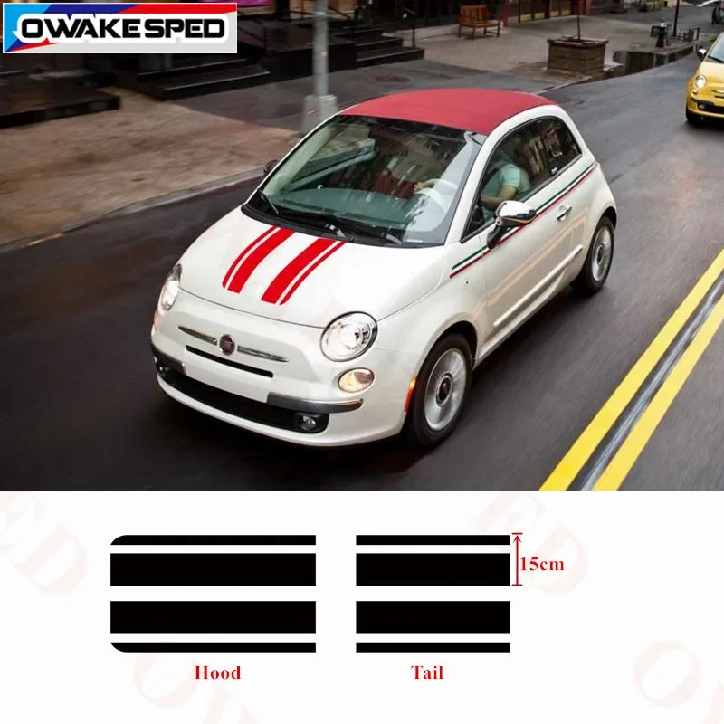 2pcs Car Hood Tail Sticker For  500 Sport Stripes Auto Body Engine Cover Decor Vinyl Decal Racing Styling Accessories