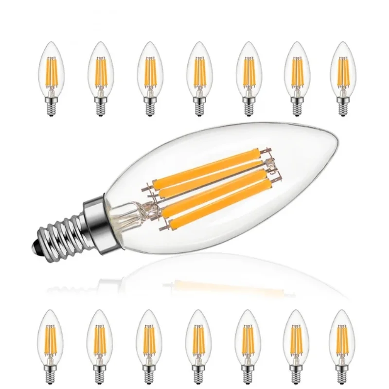 

10 шт., лампочка-свеча E14 C35 COB в винтажном ретро-стиле, Холодный/теплый белый свет, 220 В переменного тока, 2 Вт/4 Вт/6 Вт