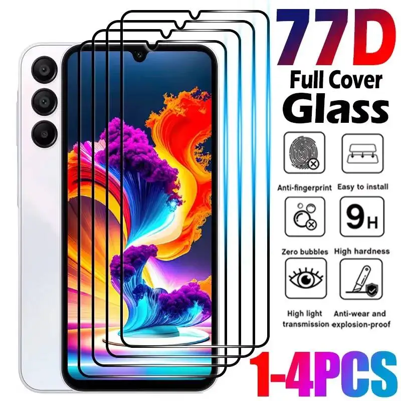 1-4 Pcs 77D Full Cover Tempered Glass Screen Protector For Samsung A Series A20 A50 A70 A11 A02 A22 A51 A31 A52S A32 4G A40 A01