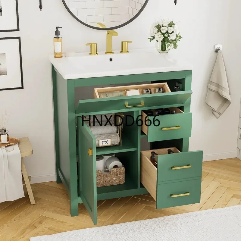 30-Inch Green Bathroom Vanity with Ceramic Sink and Ample Storage - Perfect for Small Bathrooms