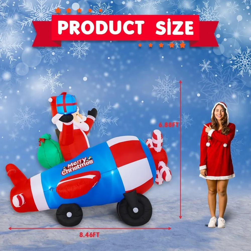عيد الميلاد نفخ سانتا كلوز على طائرة هليكوبتر مع المروحة الدوارة في الهواء الطلق ديكورات للباحة