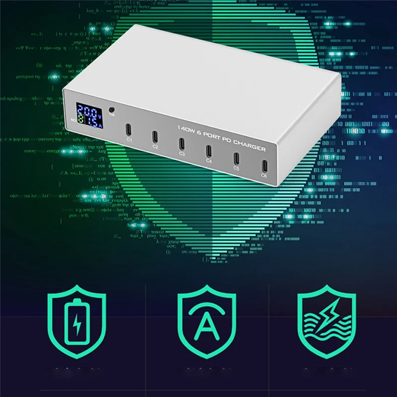 140W 6 In 1 PD Charger Quick Charge Charger Fast Charger Station Charging 3.0 USB C For Laptop Type C 30W US Plug-N36R