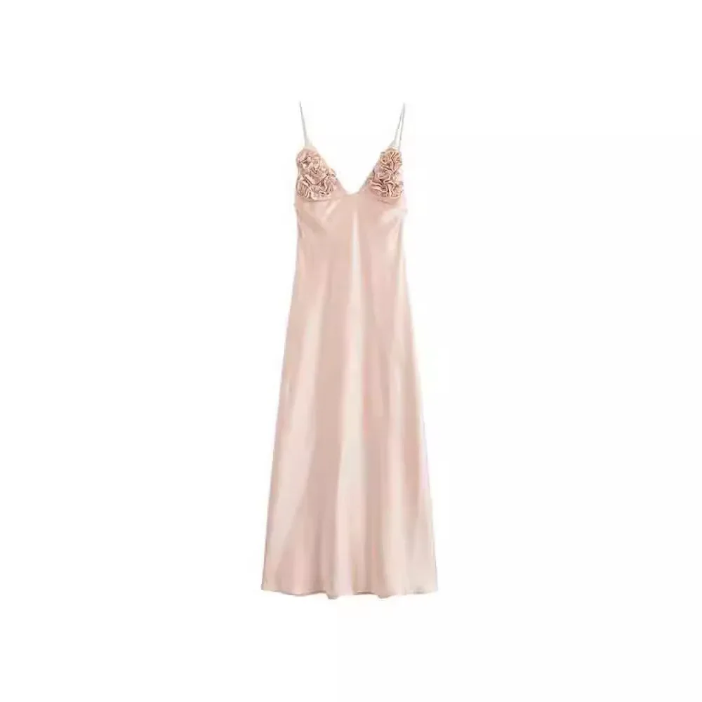 Robes longues élégantes en Satin pour femmes, nouvelle mode froncée, stratification, dos nu, Sexy, mi-longue, robes de soirée, été, 2025