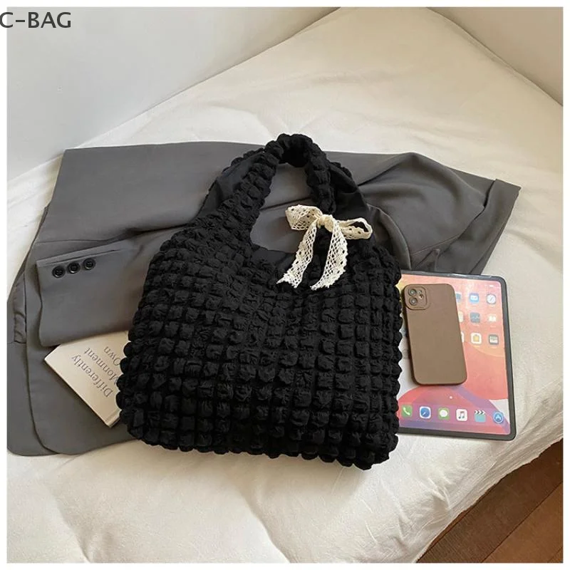 

Chic Pleated Cloud Shoulder Bag, Polyster Handbag for Girls