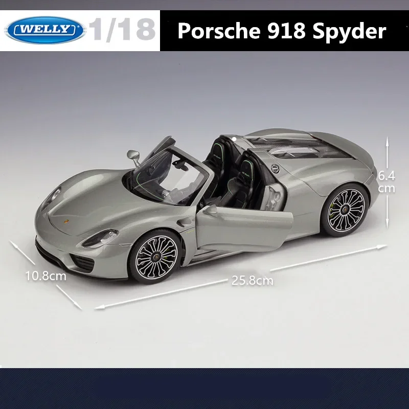 WELLY 1:18 Porsche 918 Spyder Alloy Sports Car Model Diecast Metal Toy Vehicles Car Model Simulation Collection Gifts