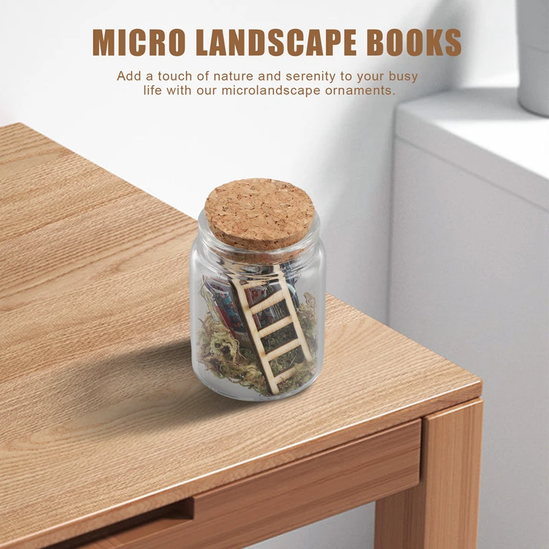 Mini Library Microlandscape Miniature Book Ladder Ornaments In Clear Container Decorative Model Statue Scene Miniature