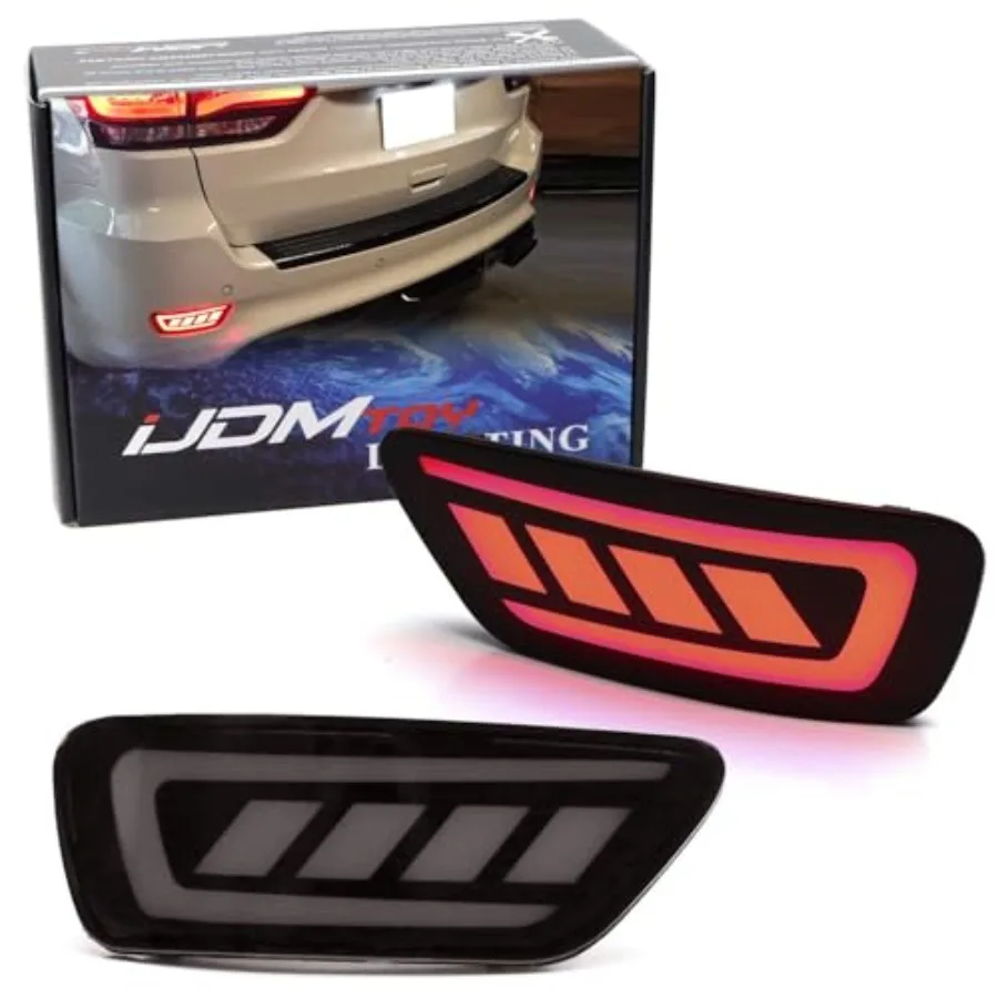 

Dark Full LED Rear Bumper Reflector Lights Compatible With Jeep WK2 Grand Cherokee Patriot Compass Dodge Journey Function as Ta