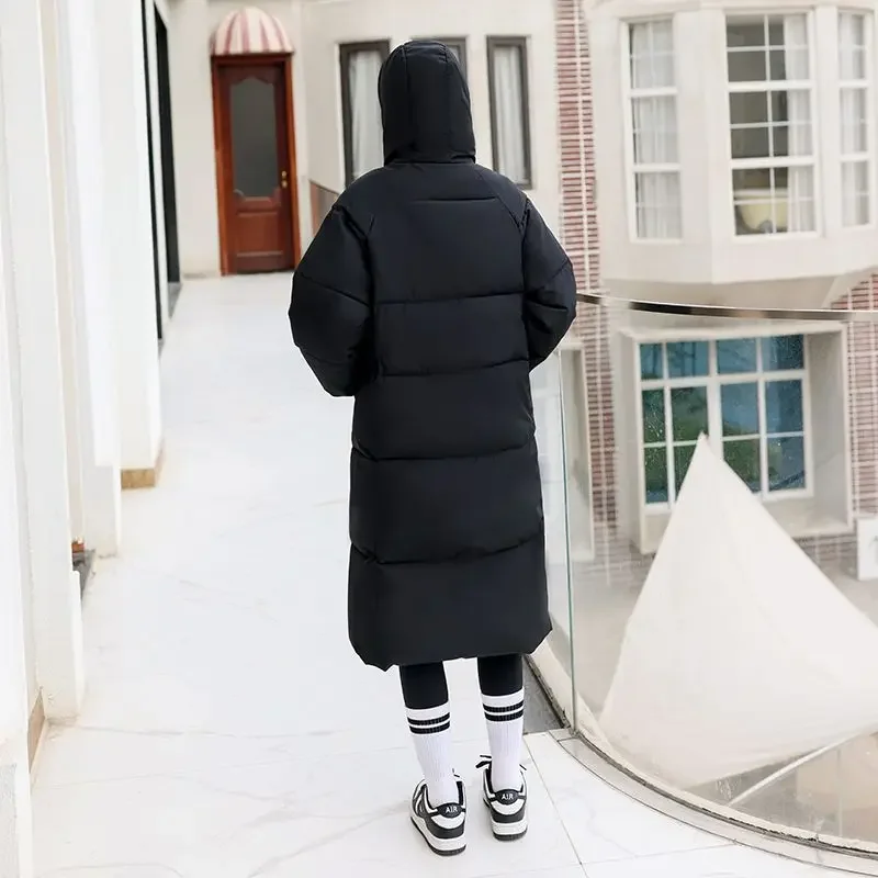 Winter Down Cotton Jacket 2023 New Casual Loose Thicken Fluffy Coat Warm Solid Color Fashion Hooded  Long Cotton Jacket