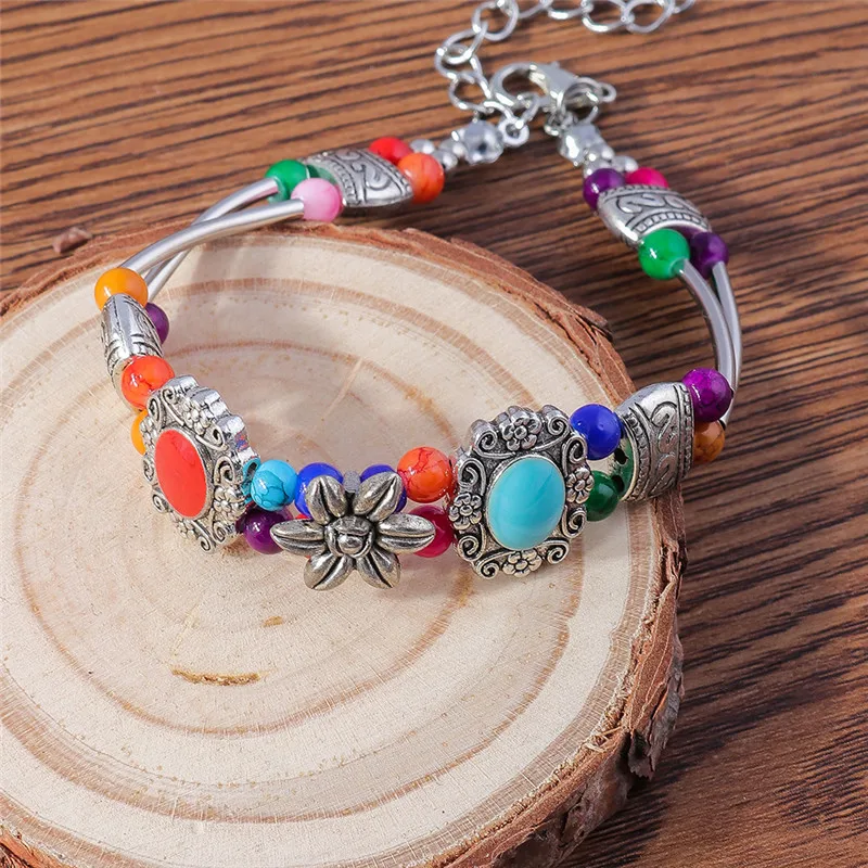 Aihua Tibetan Silber Natur Türkis Stein Perlen Armband & Armreif für Frauen Böhmen ethnische Aussage Schmuck Zubehör – Detail 18