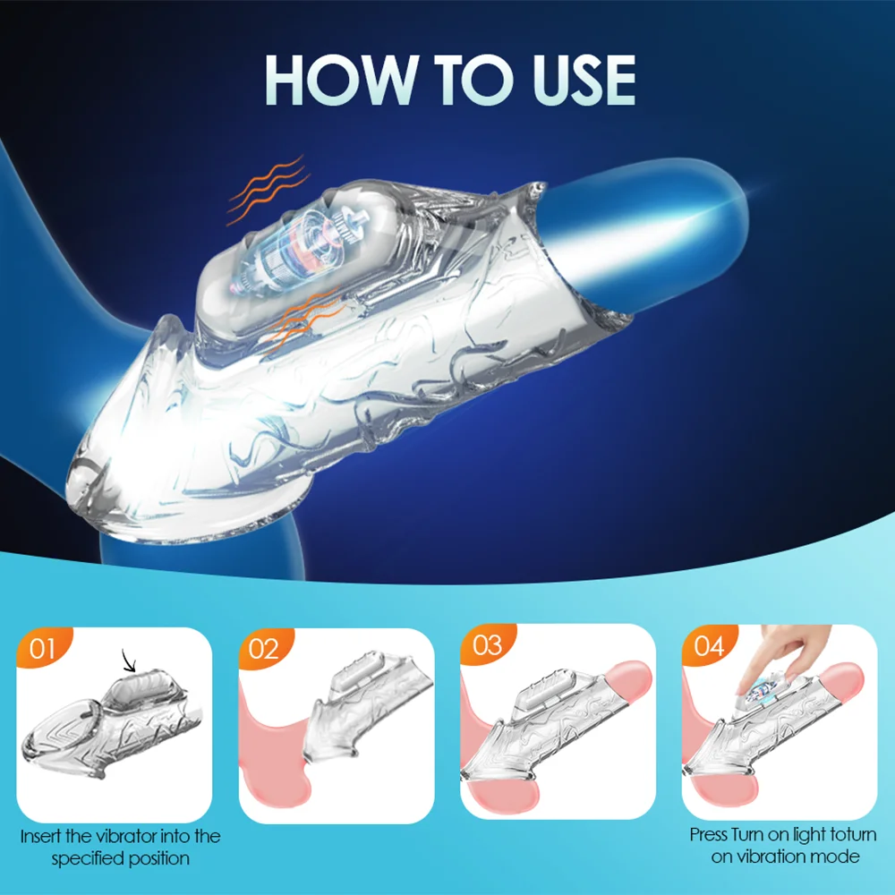 ملحقات كم القضيب الواقي الذكري توسيع الذكور تأخير الهزاز البظر مدلك خاتم الديك تهتز غطاء القضيب الجنس لعب للرجال