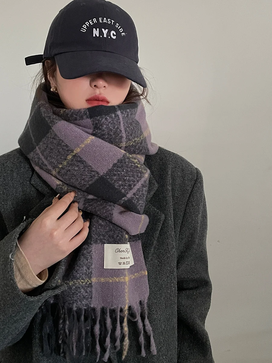 

Purple Plaid Scarf For Girls High-End Korean Version Of The Versatile Winter Shawl And Neck Warmer