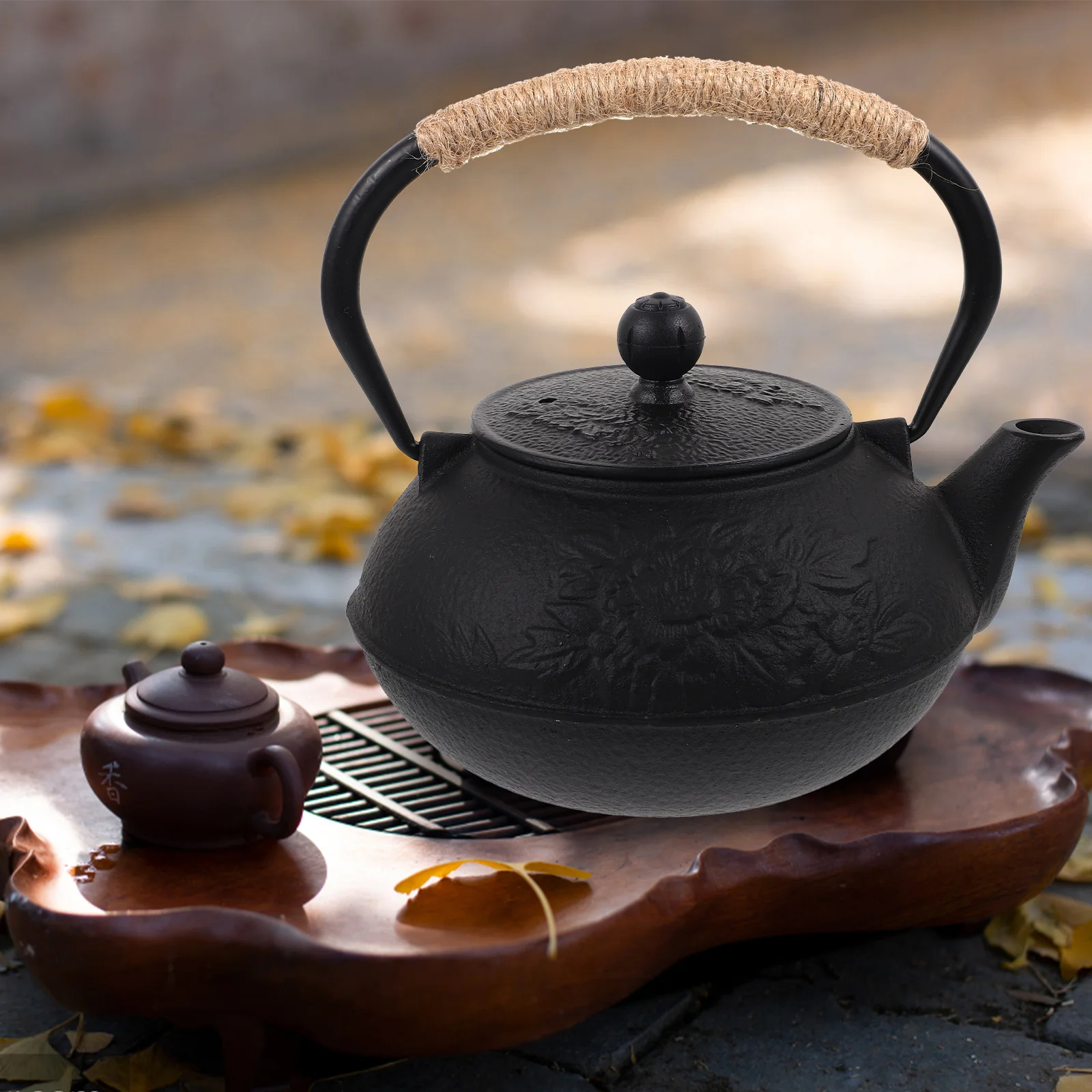 إبريق شاي من الحديد الزهر وعاء تسخين حديدي للشاي والقهوة ودقيق الشوفان والحساء الفوري وموقد محمول وغلاية مياه منزلية