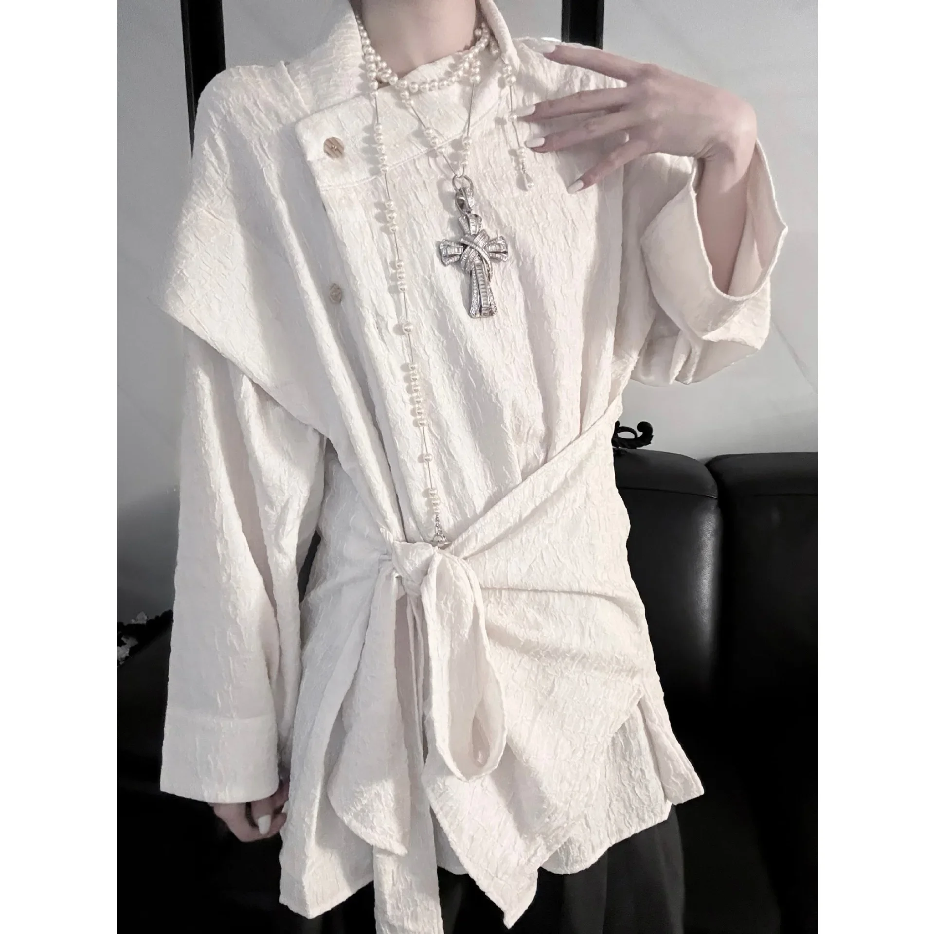 

New Chinese Style Men's Long Sleeve Shirt with Sash Casual Spring Autumn Seasonal Clothing Straight