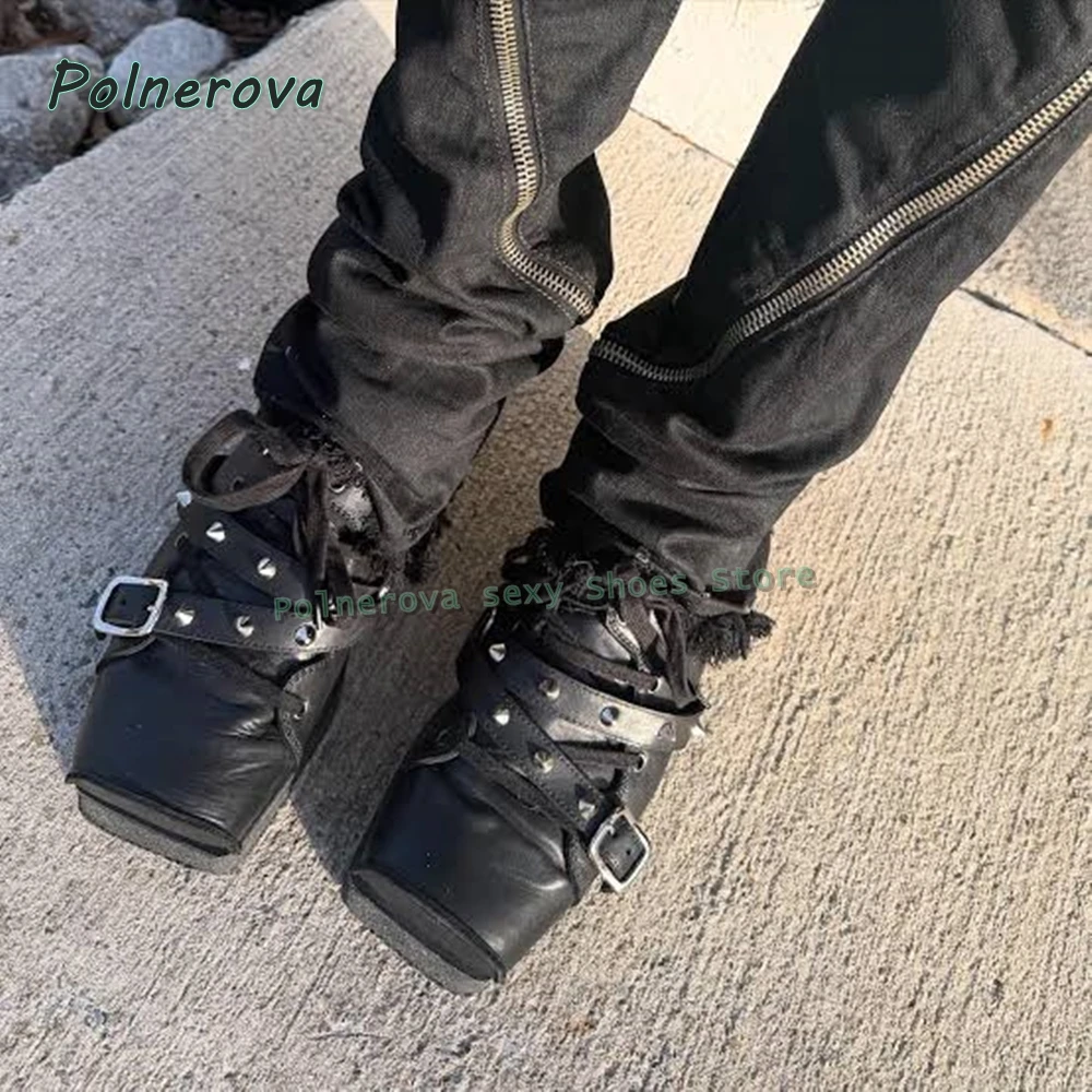 

Женские черные туфли-криперы с квадратным носком на платформе, в стиле панк, с шипами и пряжками, на массивной подошве, для готики и уличной моды