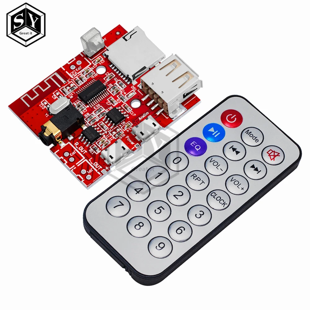 3W Car Bluetooth 4.1 MP3 WAV Decoding Board Speaker Amplifier Audio Receiver Module Support USB/TF/U-DISK/IR Remote Control  Red