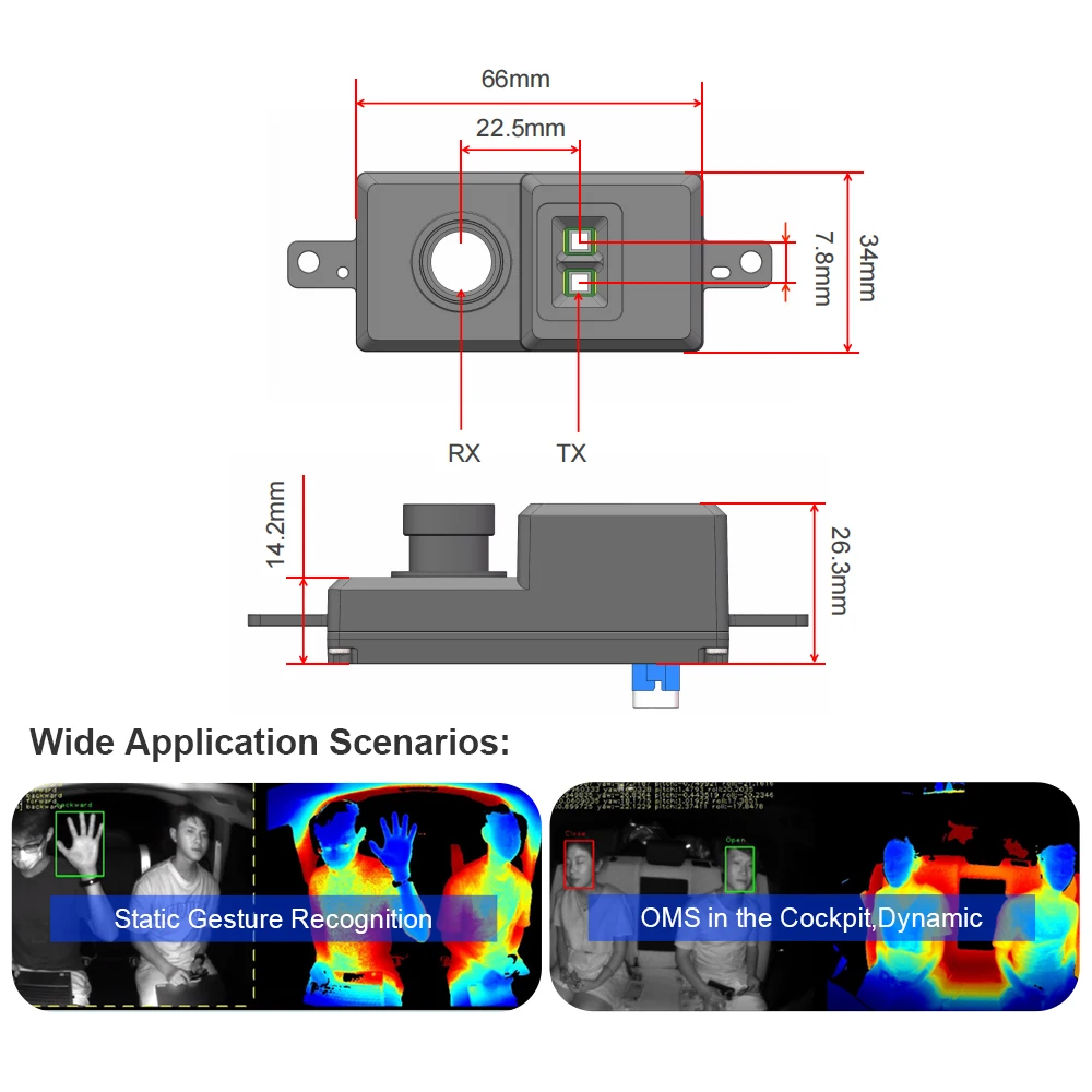 High-resolution Vehicle Cabin Monitoring Infrared Depth Camera Time-of-Flight  Wide-angle ToF 3D Depth Camera