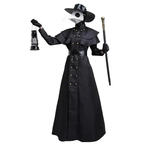 ♥2026 New Halloween Medieval Plague Doctor Costume Steampunk Middle Ages War Nurse Bird Beak Playsuit Carnival Cospl LOOK ME ←_←
