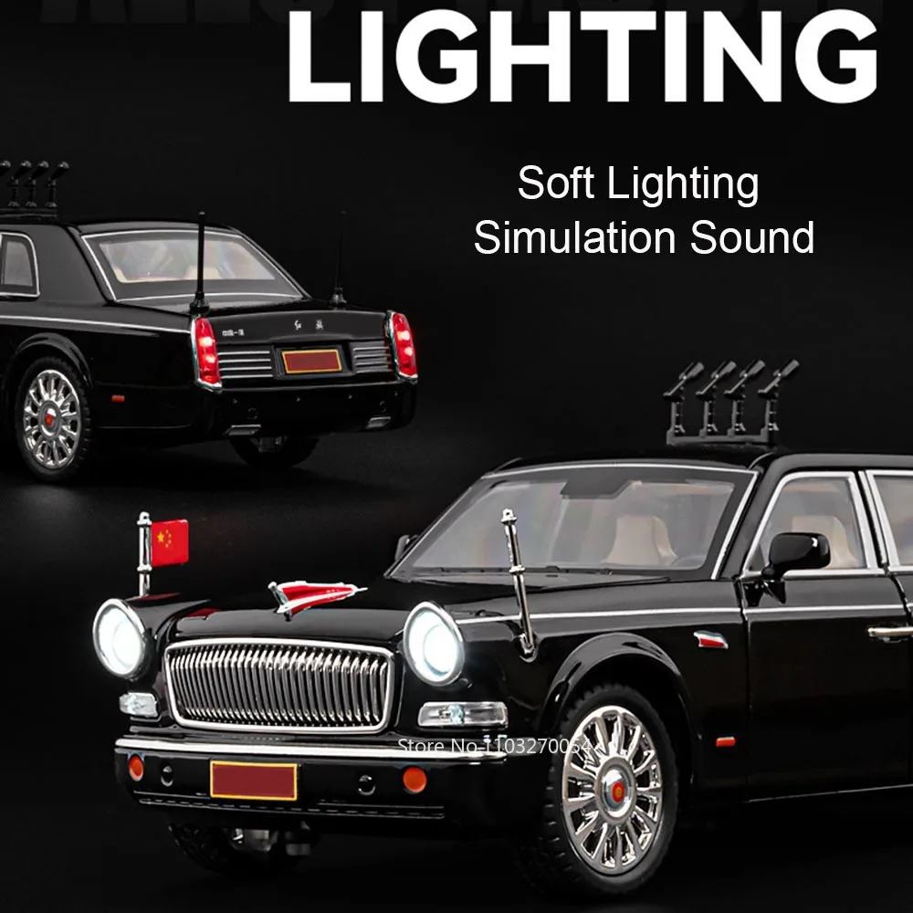 1:24 홍치 L5 E-HS9 자동차 합금 다이캐스트 장난감 모델 70주년 기념 군사 퍼레이드 차량 사운드 라이트 풀백 어린이 장난감 선물