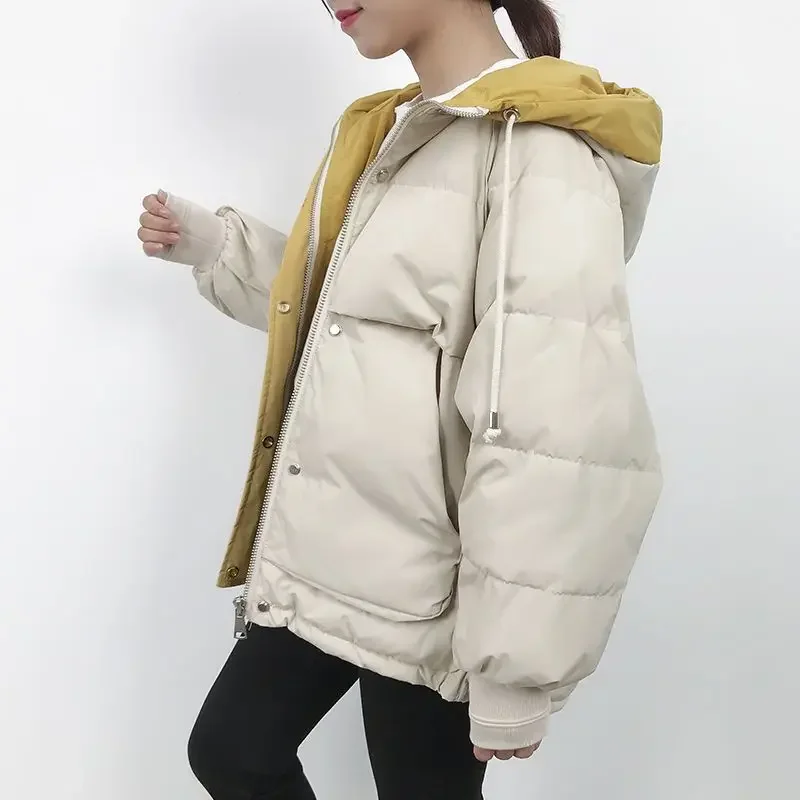 2024 Autumn Winter Student Cotton Coat Puffer Jacket Women\'s Cropped Hong Kong Style Loose Fit Casual Thickened Harajuku Bf