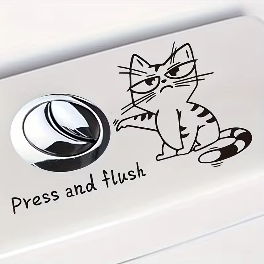 1PC Removable Peel & Stick Cat Toilet Decal Funny Sassy Cat Flush Sticker for Bathroom Bedroom Home Party Decoration