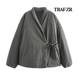 TRAF ZR-Parka de neve acolchoada para mulheres, parkas japonesas, casaco de quimono feminino, casaco quente, estilo anos 2000, novo, inverno