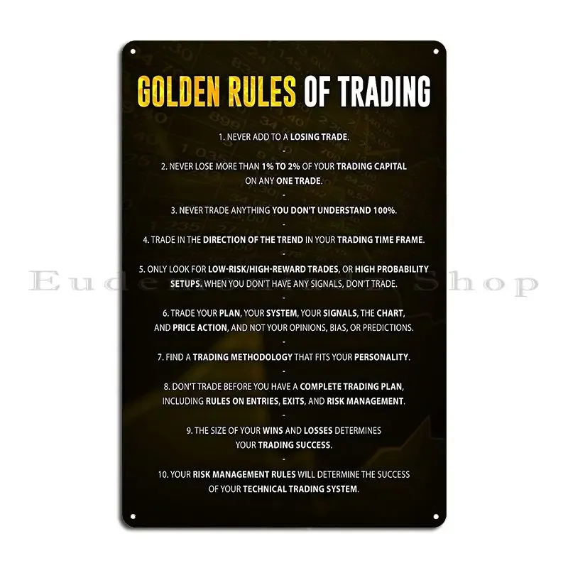 Golden Rules Of Trading Print Forex Stock Market Financial Nasdaq Day Trader Trade Money Metal Plaque Poster Designing Poster