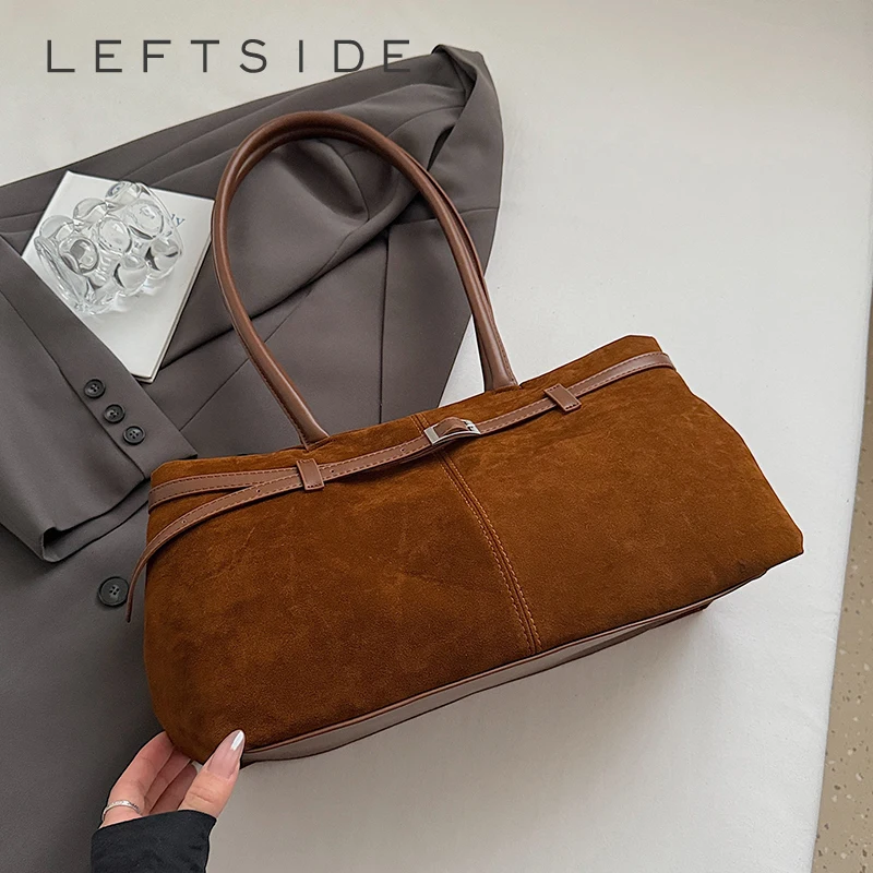 

LEFTSIDE Women Faux Suede Shoulder Bag 2025 Winter Retro Soft Tote Bag Luxury Designer New Trend Female Handbags and Purses