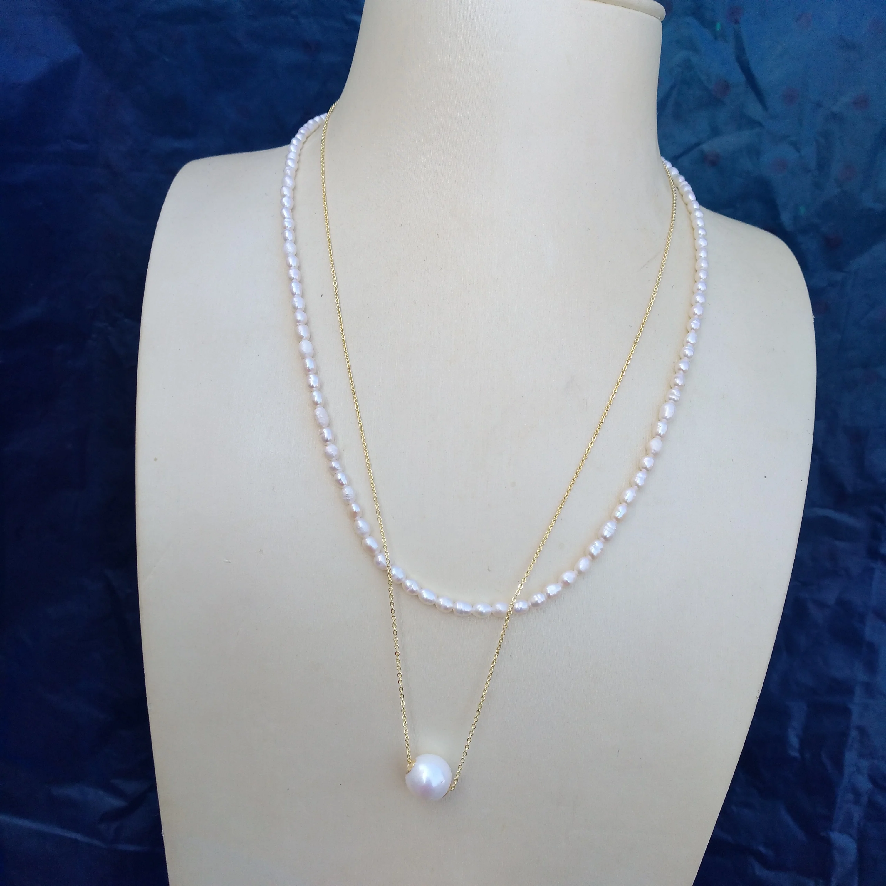 

Two Strand Natural AAA+ South Sea Real Pearl Necklace 8mm Single Pearl Pendant