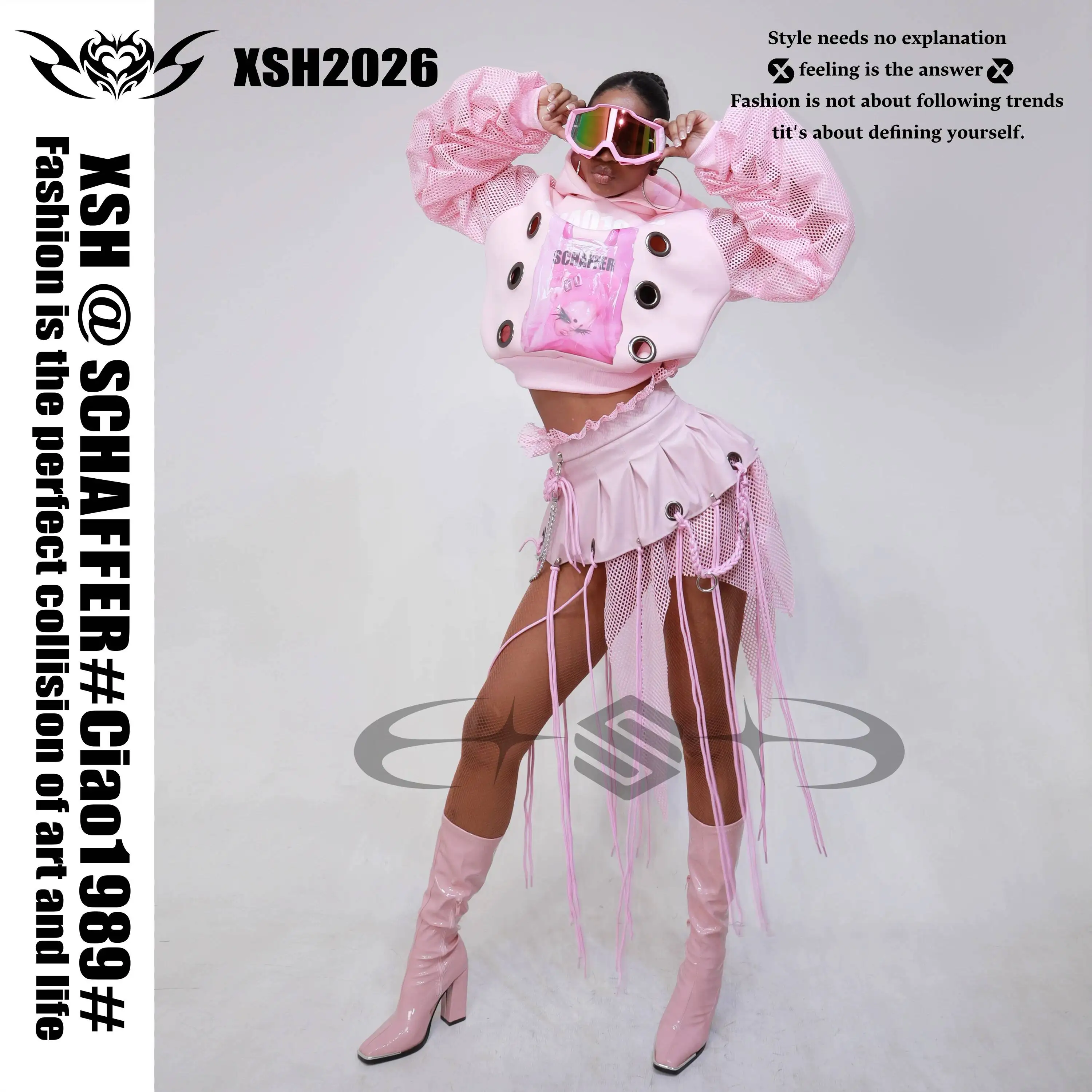 Halloween Nightclub Bar Female GOGO Pink Sports Style Short Coat Tassel Short Skirt Sweet Cool Female Ds Stage Performance Dress
