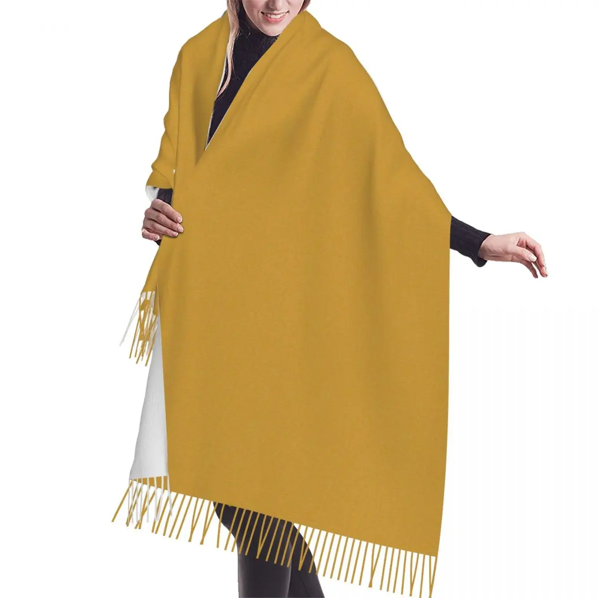 Custom Ladies Long Chevron Pattern Mustard Scarves Women Winter Fall Soft Warm Tassel Shawl Wraps Scarf