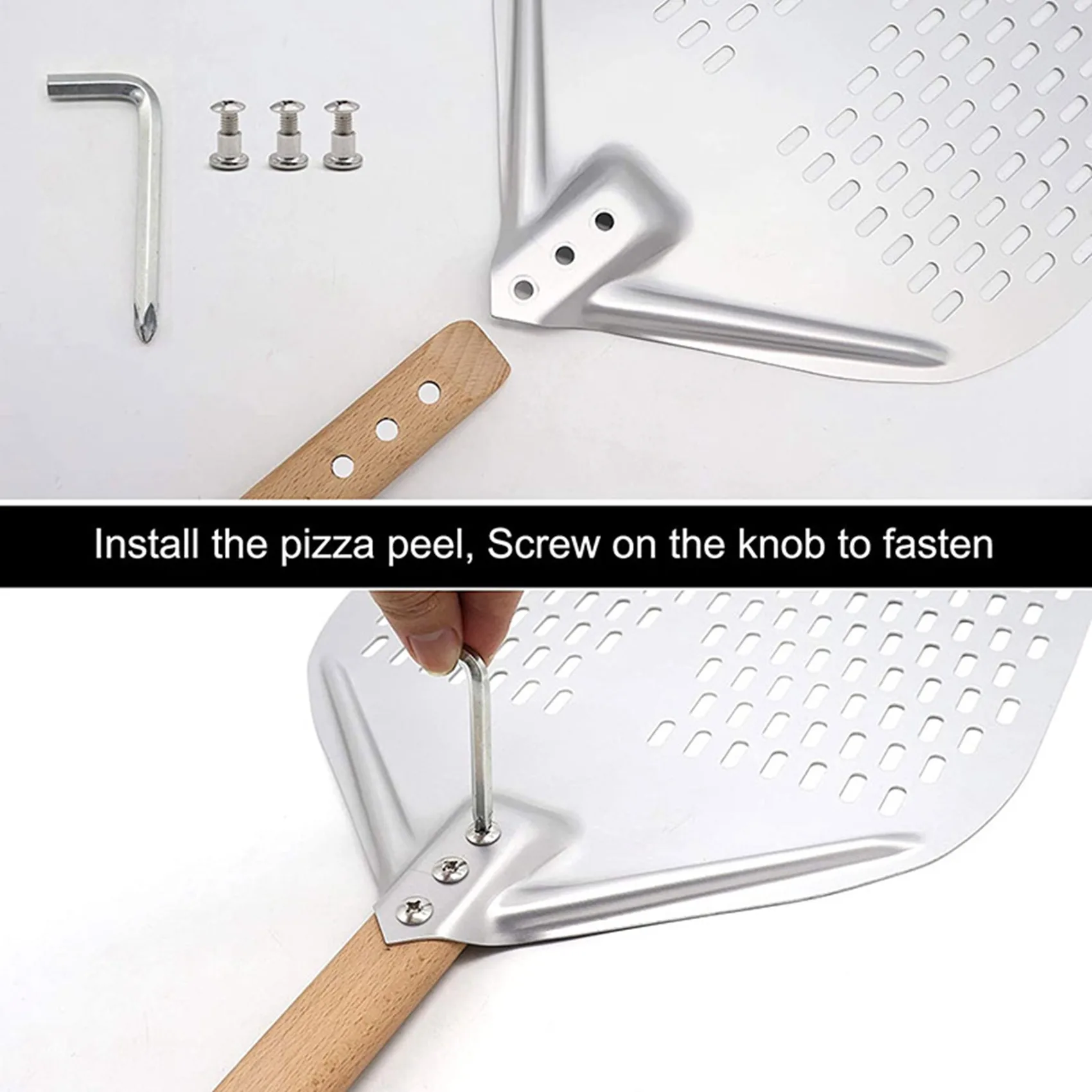 SYW-2X Perforated Pizza Peel,Professional Anodized Aluminum Pizza Peels, Rectangular Pizza Turning Spatula With Detachable