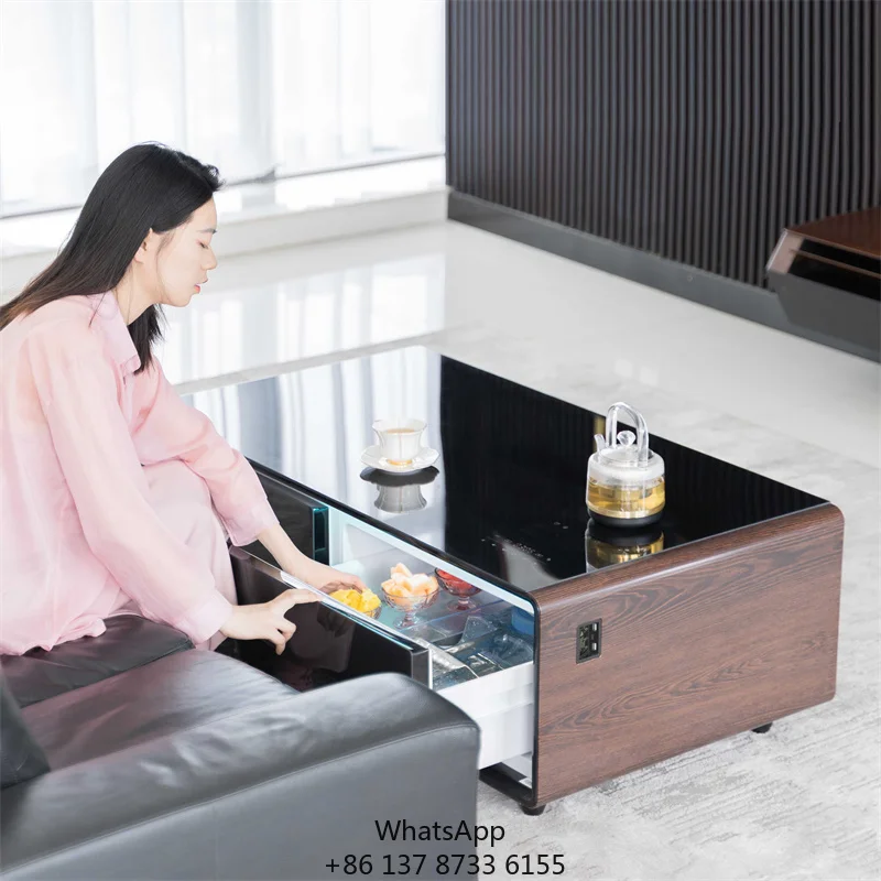 

Multifunctional Refrigerator Smart Coffee Table Living Room Furniture 2 Refrigerated Drawers Wireless Charging Coffee Tables