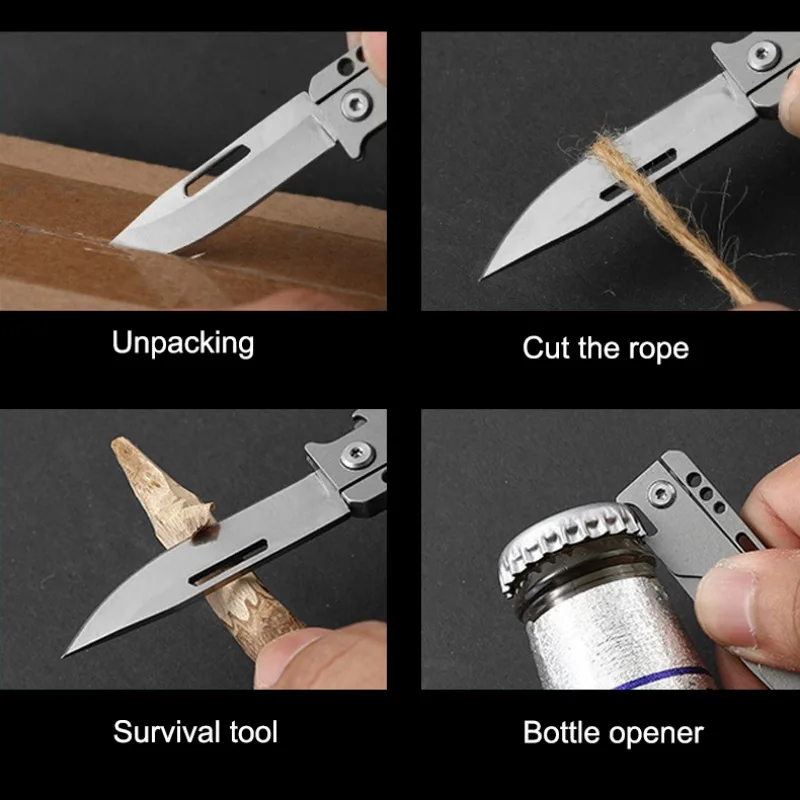 5Cr13mov Steel Titanium Alloy Folding Knife Climbing Buckle Outdoor Multitool EDC Security Self-defense Hand Tools Bottle Opener