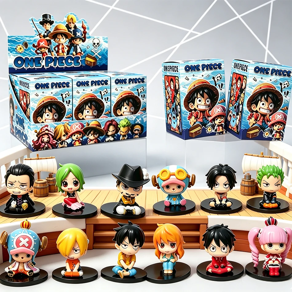 Anime One Piece Blind Box Figuren Sitzende Q-Version Luffy Zoro Nami Chopper PVC-Figurinen Mystery Box Desktop-Ornament Geschenke Bestseller