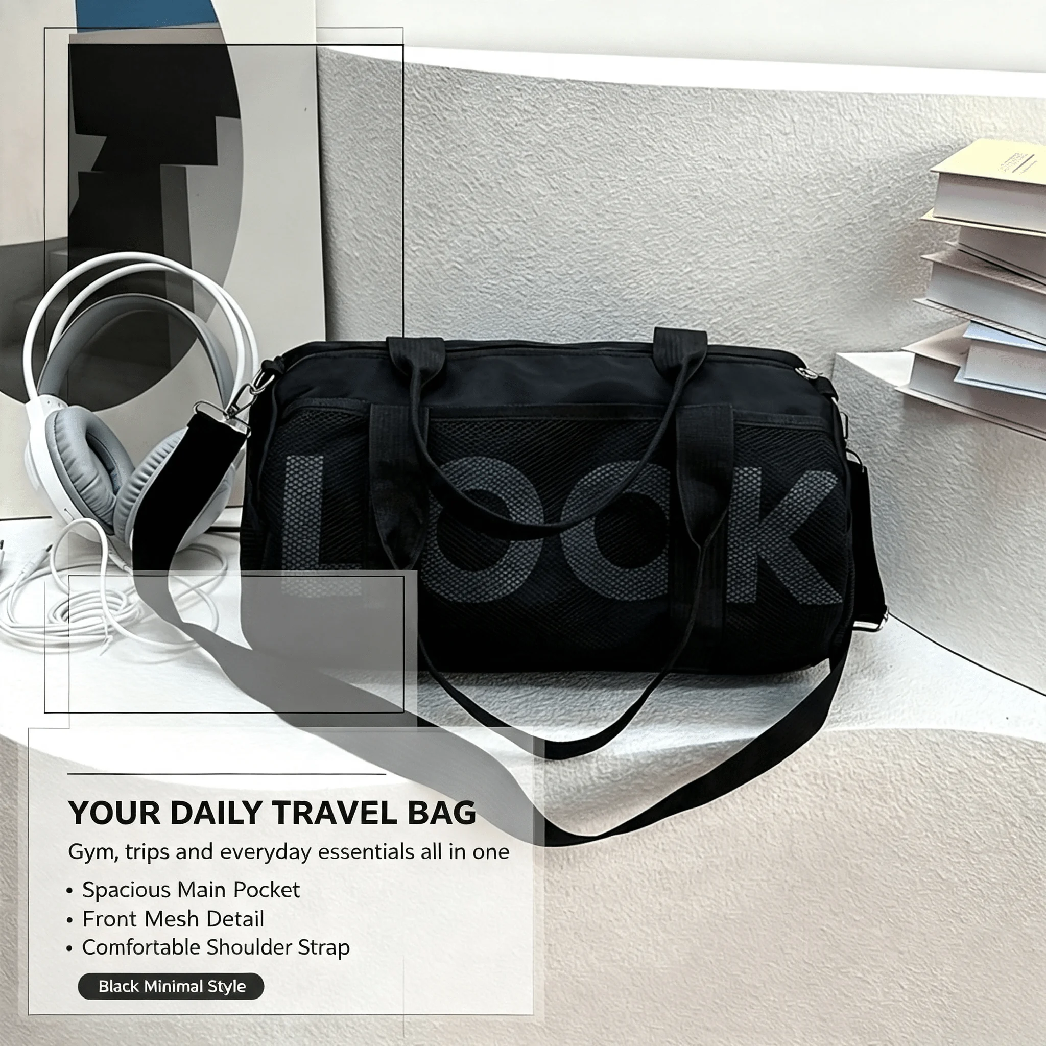 Letter-Print Mesh Gym Bag, Practical Women's Summer Beach And Camping Essential Tote Bag, Large Capacity Travel Bag, Outdoor Camping Luggage Accessory SG260428170663399052056