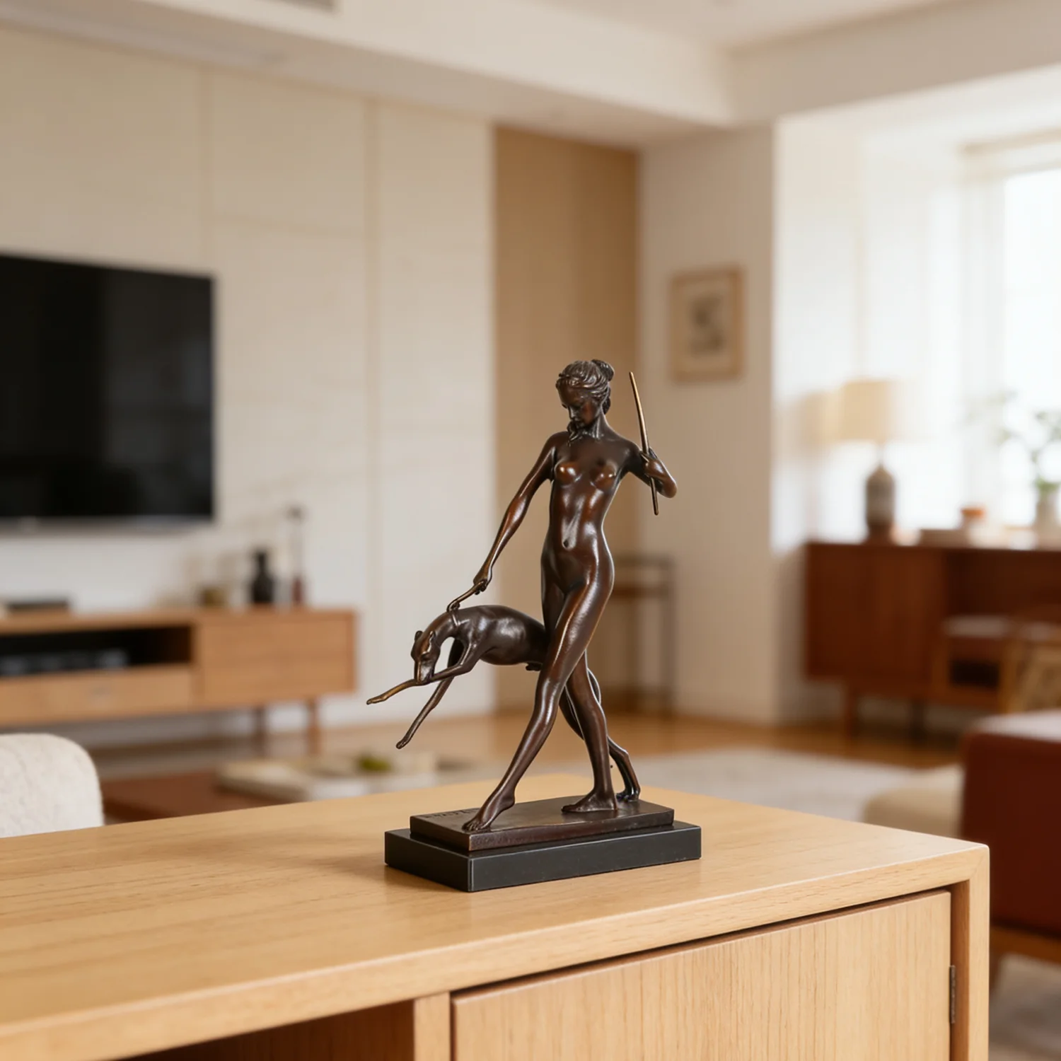 Bronze Greek Diana Artemis and Hound Goddess Statue Edward McCartan Signed Antique Sculpture Home Decoration Gorgeous Gift