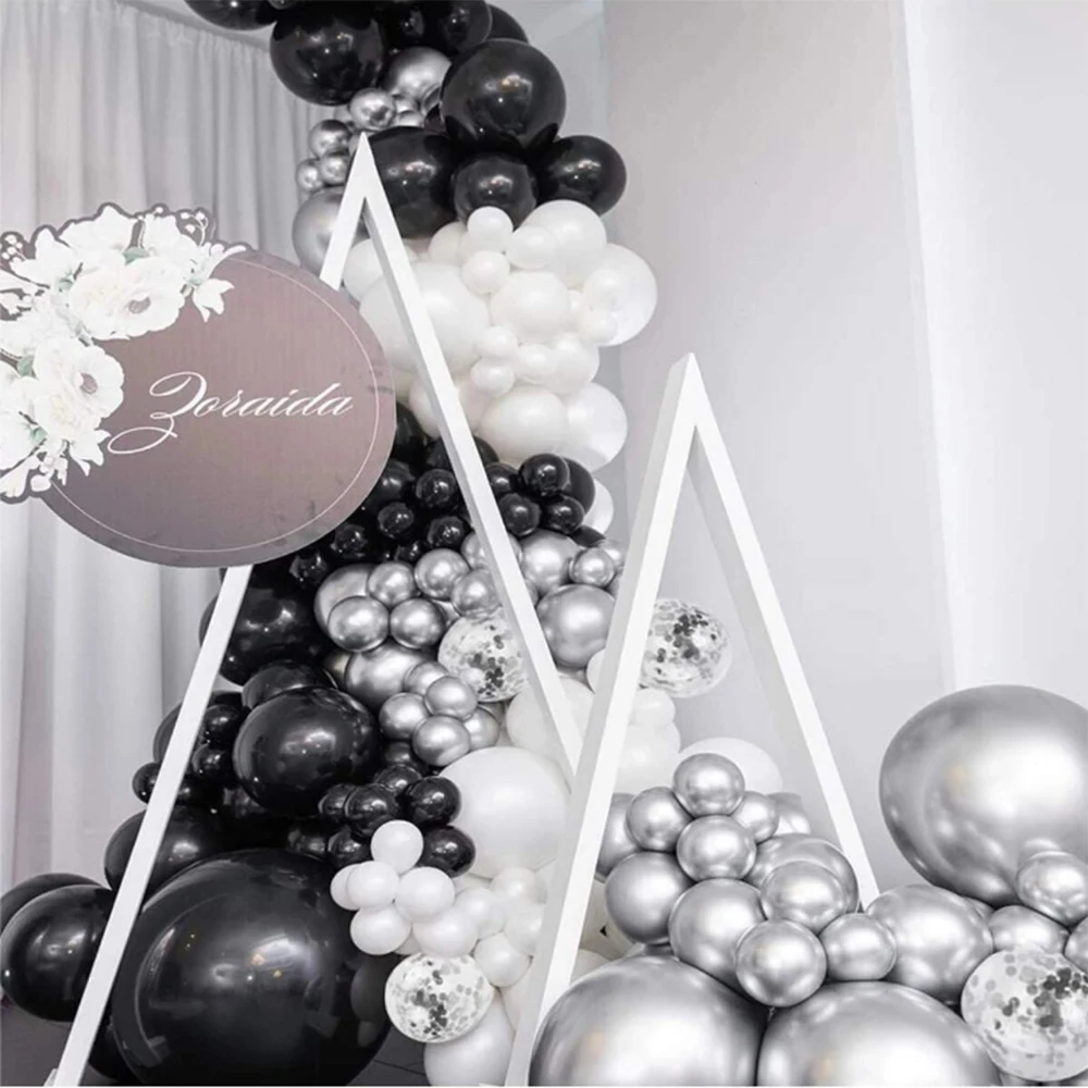 Kit d\'arche de ballons noirs et argentés, décor rigourà thème, décor de mariage, décor intérieur, fournitures de fête, 122 pièces