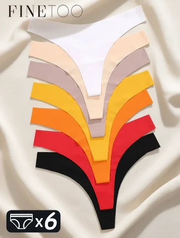 Finetoo calcinha feminina de seda gelo sem costura, 6 peças, sexy, cintura em v, esporte, tanga, cintura baixa, 10 cores sólidas, respirável, g-string