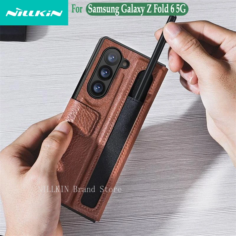 For Samsung Galaxy Z Fold 6 5G Case Nillkin Aoge Vintage Leather Case Card Pocket Book Cover For Samsung Z Fold6 With Pen Slot