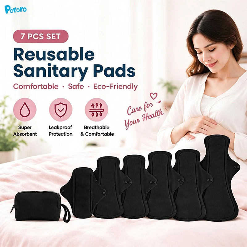 7Pcs Sets Reusable Washable Cotton Menstrual Pads With Storage Bag Absorbent Leakproof Cloth Breathable Sanitary Pads Postpartum