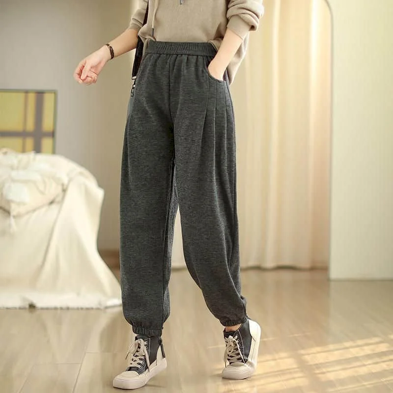 Cargo Pants for Women Solid Adding Velvet Sweatpants Korean Style Casual Elastic Waisted Streetwear Clothing Harem Pants Women