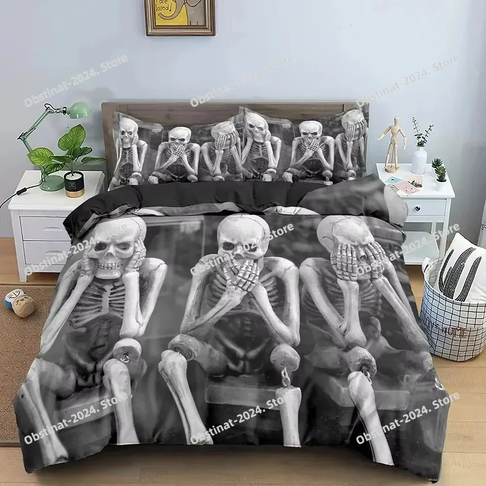 2025 Print Skull Rose Skeleton  Bedding Set Duvet Cover Bed Set Quilt Cover Pillowcase Comforter king Queen Size For Boys Adult