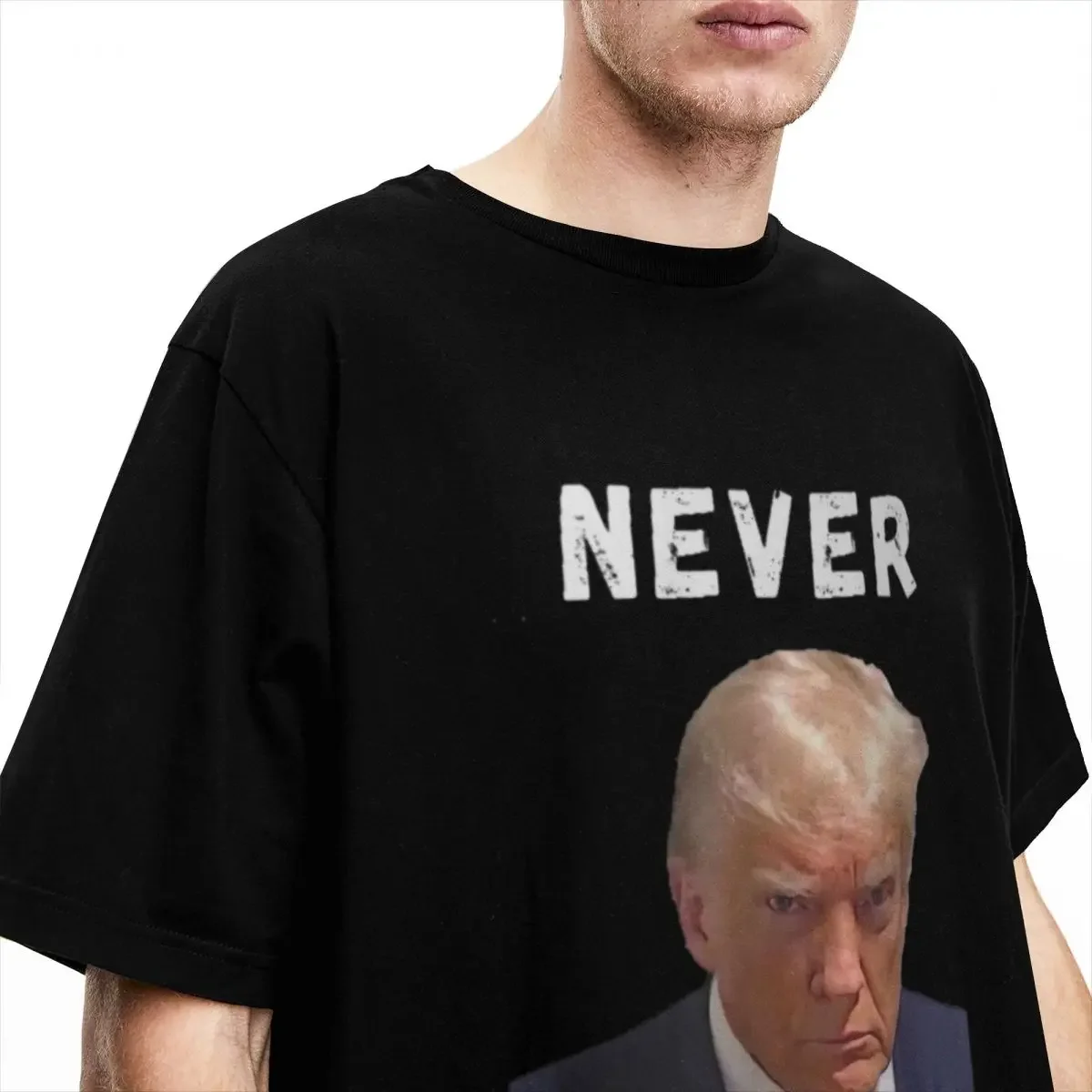 Men Women Trump Never Surrender T Shirt Merch Mug Shot Free Trump Cotton Tops Cool Short Sleeve Crew Neck Tees Gift Shirt