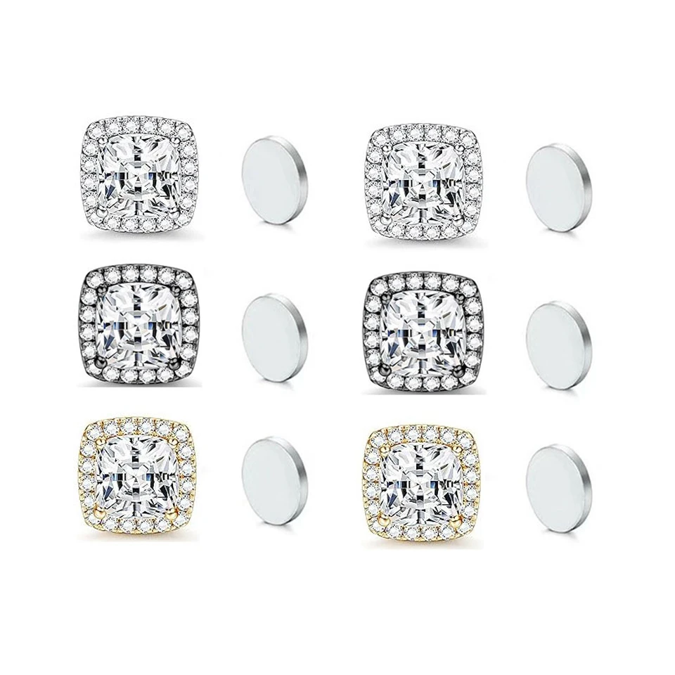 ZAKOL New 1 Pair Buling Cubic Zirconia Stainless Steel Magnetic Ear Clip Simple Fashion No Piercing Stud Earrings for Women Men